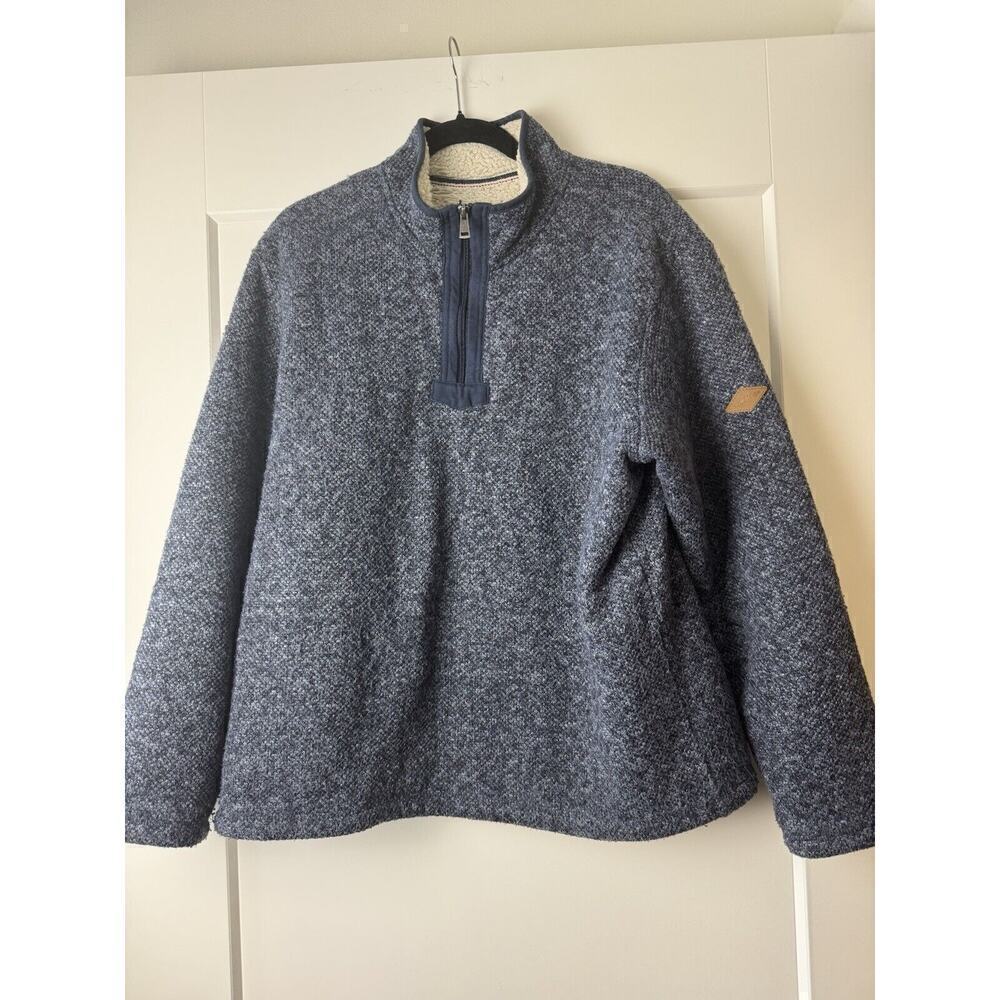 Orvis Pullover Sweater Jacket Blue Sherpa Lined Fleece Men’s Size Large Warm